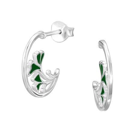 Half Hoop Ginkgo - 925 Sterling Silver Plain Ear Studs