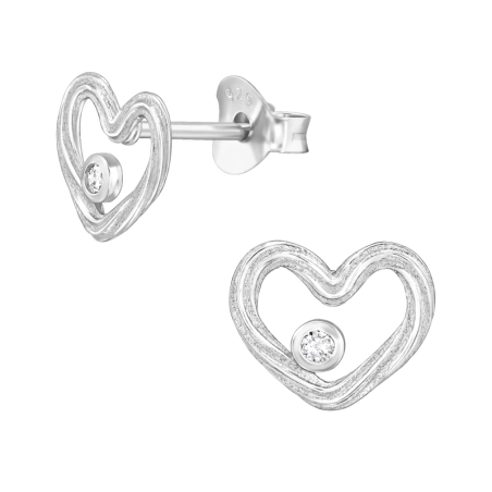  Open Heart with Zirconia - 925 Sterling Silver Ear Studs With Zirconia Stones