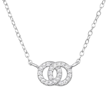 Double Circle with Zirconia - 925 Sterling Silver Necklace With Stones