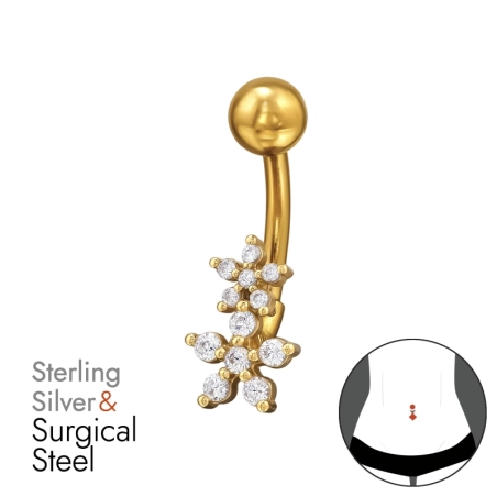 Golden Flower with Zirconia - 925 Sterling Silver + 316 Surgical Steel Belly Bananas