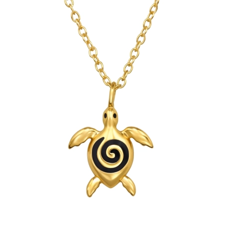 Golden Turtle - 925 Sterling Silver Necklace Without Stones