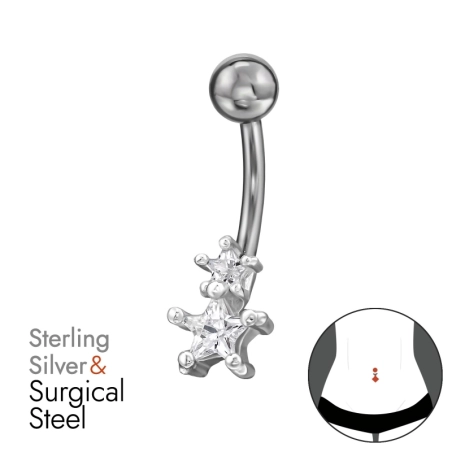 Star with Zirconia - 925 Sterling Silver + 316 Surgical Steel Belly Bananas