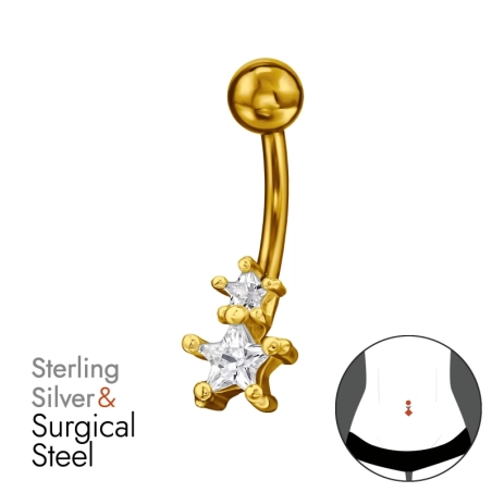 Golden Star with Zirconia - 925 Sterling Silver + 316 Surgical Steel Belly Bananas
