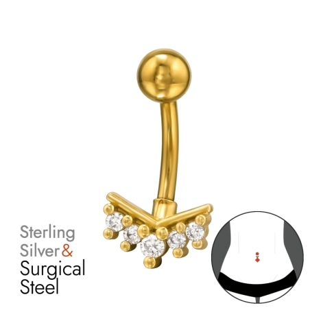 Golden Chevron with Zirconia - 925 Sterling Silver + 316 Surgical Steel Belly Bananas