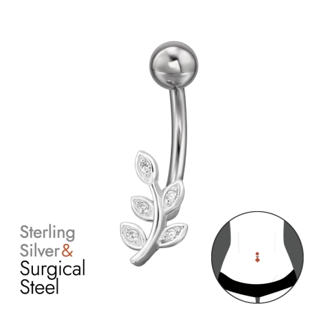 Leaf with Zircon - 925 Sterling Silver + 316 Surgical Steel Belly Bananas