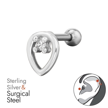 Teardrop with Zirconia  - 316 Surgical Steel + 925 Sterling Silver Ear Tunnels & Plugs
