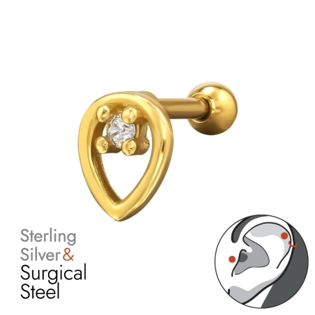 Golden Teardrop with Zirconia - 316 Surgical Steel + 925 Sterling Silver Ear Tunnels & Plugs