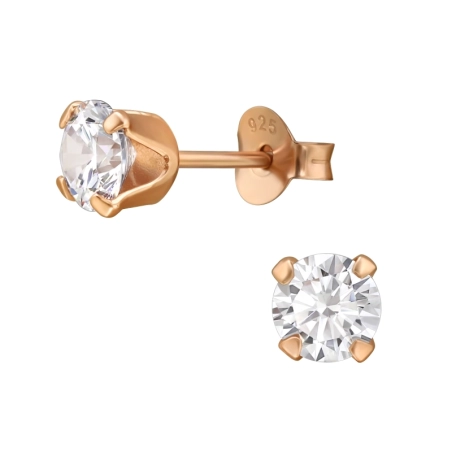 5 mm Round Gold-plated with Zirconia - 925 Sterling Silver Basic Ear Studs