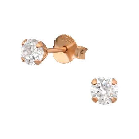 4 mm Round Gold-plated with Zirconia - 925 Sterling Silver Basic Ear Studs