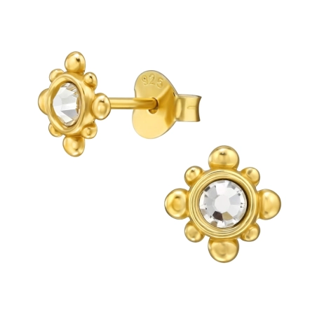 7 mm Sunburst with Crystal Ear Studs with Crystal stones Jewellery | All4silver