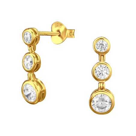  Golden Round with Zirconia - 925 Sterling Silver Ear Studs With Zirconia Stones