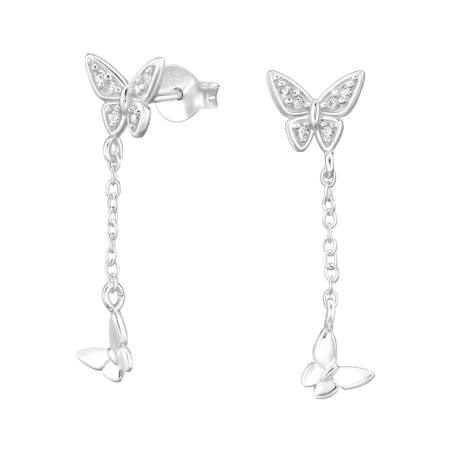 Butterfly with Zirconia - 925 Sterling Silver Ear Studs With Zirconia Stones