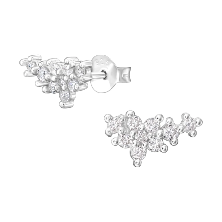 Flower with Zirconia - 925 Sterling Silver Ear Studs With Zirconia Stones
