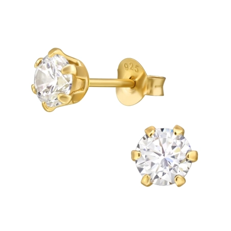 5 mm Golden Round with Zirconia - 925 Sterling Silver Basic Ear Studs