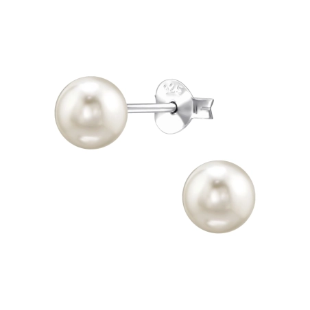 6mm Pearls - 925 Sterling Silver Ear Studs With Pearls