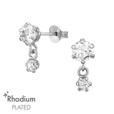 Round with Zirconia - 925 Sterling Silver Ear Studs With Zirconia Stones