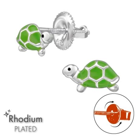 Turtle with screw cap - 925 Sterling Silver Screw Back Ear Studs