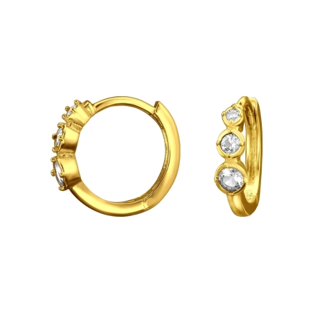 Golden Round with Zirconia - 925 Sterling Silver Huggies