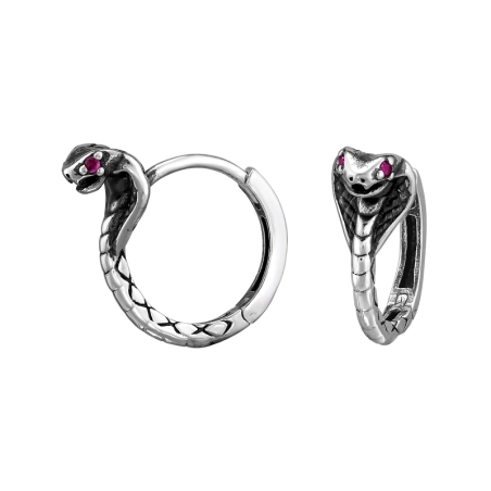 Snake Oxidised with Zirconia - 925 Sterling Silver Huggies