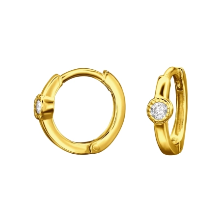 Golden Round with Zirconia - 925 Sterling Silver Huggies