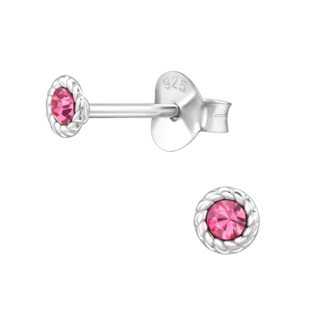 Round with Crystal - 925 Sterling Silver Ear Studs With Crystal Stones