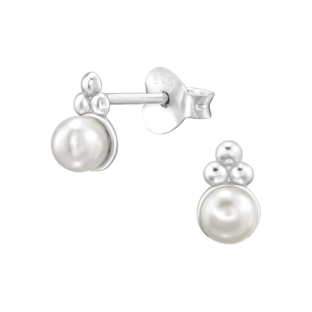 Round with Pearl  - 925 Sterling Silver Ear Studs With Pearls