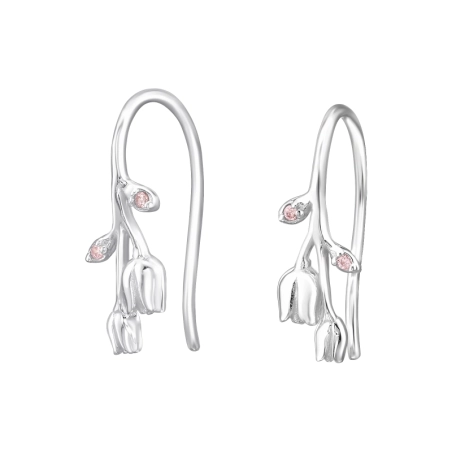 Tulip wit Zirconia - 925 Sterling Silver Earrings With Zirconia Stones
