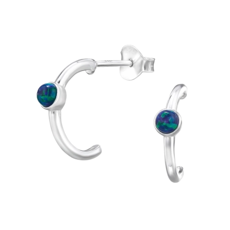 Half Hoop with Opal - 925 Sterling Silver Ear Studs With Semi-Precious Stones
