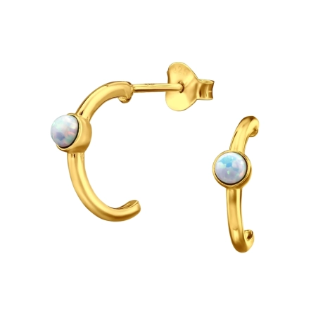 Golden Half Hoop - 925 Sterling Silver Ear Studs With Semi-Precious Stones