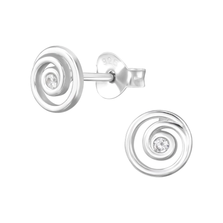 Spiral with Zirconia - 925 Sterling Silver Ear Studs With Zirconia Stones