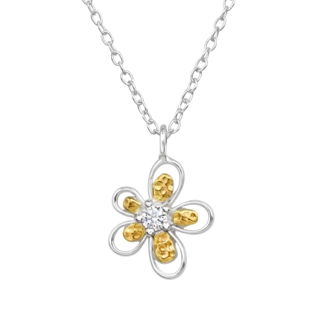 Flower with Crystal - 925 Sterling Silver Necklace With Stones