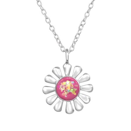 Flower with Opal - 925 Sterling Silver Necklace With Stones