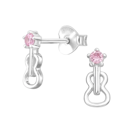 Guitar with Zirconia - 925 Sterling Silver Ear Studs With Zirconia Stones