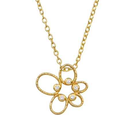 Golden Flower with Zirconia - 925 Sterling Silver Necklace With Stones