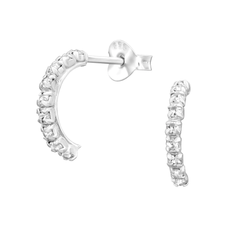 Half Hoop Cluster with Crystals - 925 Sterling Silver Ear Studs With Crystal Stones