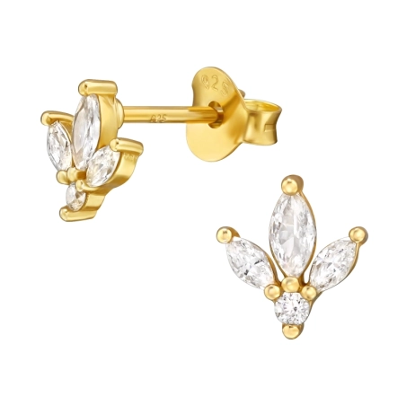 Leaf - 925 Sterling Silver Ear Studs with Zirconia stones