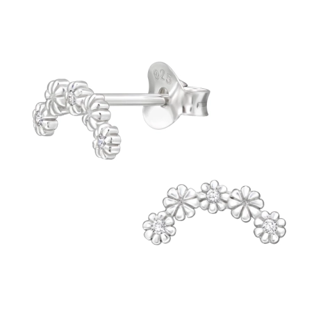 Flower with Zirconia - 925 Sterling Silver Ear Studs With Zirconia Stones