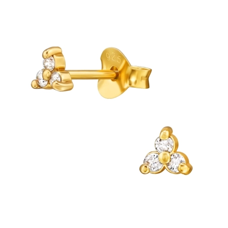Golden with Zirconia - 925 Sterling Silver Ear Studs With Zirconia Stones