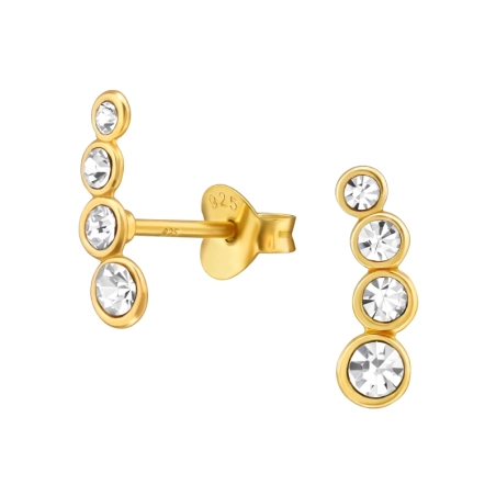 Golden Geometric with Craystals - 925 Sterling Silver Ear Studs With Crystal Stones