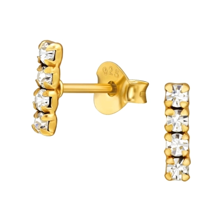 Golden Bar  with Zirconia Ear Studs with Crystal stones Jewellery | All4silver