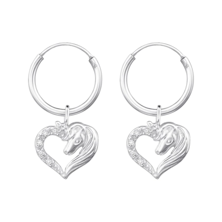 Unicorn In Heart - 925 Sterling Silver Children Hoops