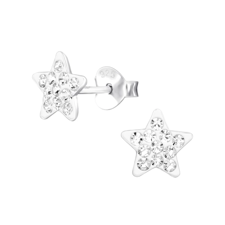 Star  with crystal - 925 Sterling Silver Ear Studs With Stones