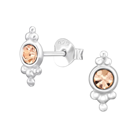 Antique pattern with crystal - 925 Sterling Silver Ear Studs With Crystal Stones