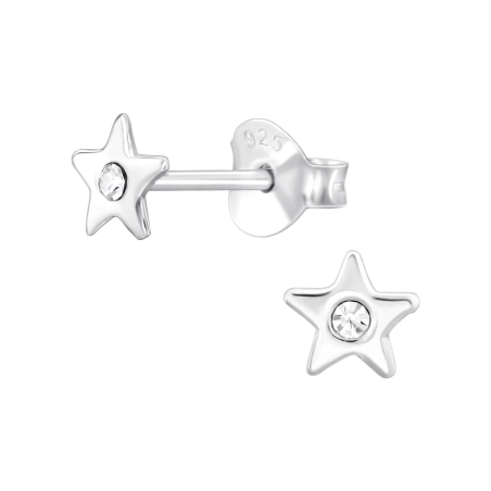 Star  with crystal - 925 Sterling Silver Ear Studs With Crystal Stones