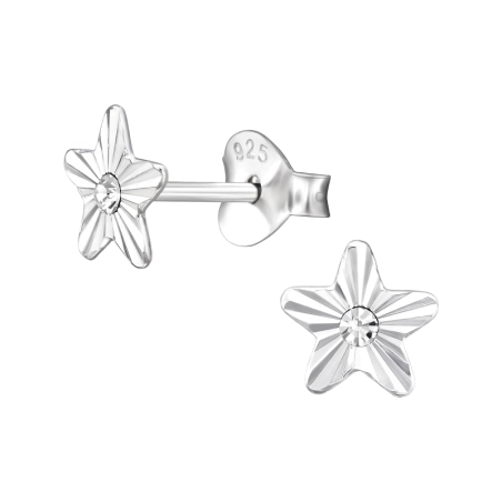 Star  with crystal - 925 Sterling Silver Ear Studs With Crystal Stones