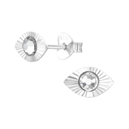 Evil Eye with Crystal - 925 Sterling Silver Ear Studs With Crystal Stones