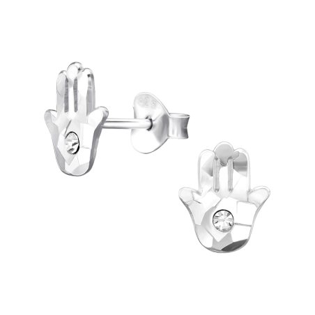 Hamsa with crystals - 925 Sterling Silver Ear Studs With Crystal Stones