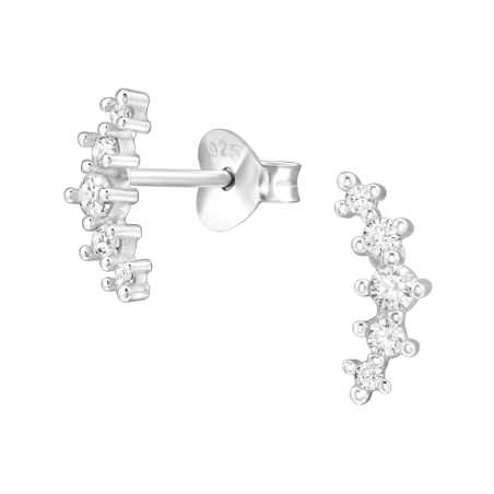 Arch with cubic zirconia - 925 Sterling Silver Ear Studs With Zirconia Stones