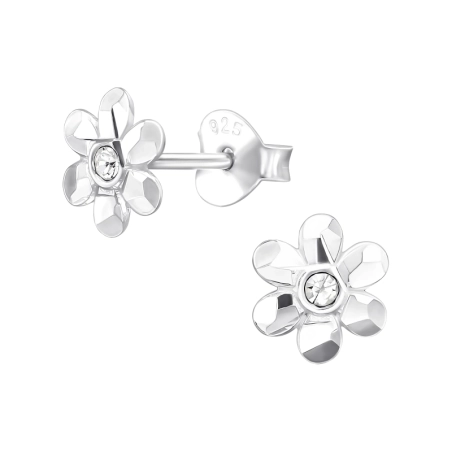 Flower with crystals Ear Studs with Crystal stones Jewellery | All4silver