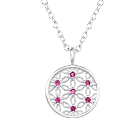 Flowers with cubic zirconia - 925 Sterling Silver Necklace With Stones